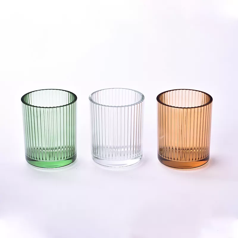 12oz Vertical Striped Glass Candle Holder
