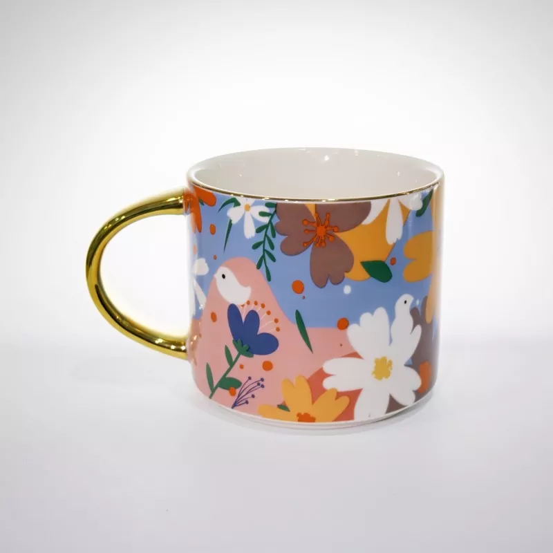 Vibrant Florales Ceramic Mug cum Aurum Trim